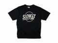 Funny cycling T-shirt in Black, 'Slow AF' in bold letters inside a circle, for relaxed riders
