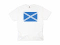 Cycling T-shirt in White, a blue Scotland saltire made from a bike tyre tread pattern, for Scottish cyclists