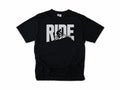 Cycling T-shirt in Black, bold 'RIDE' letters with a mountain biker on a slope, for mountain bikers