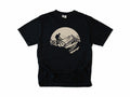 Cycling T-shirt in Black, a mountain biker climbing a rocky peak, in a circle, for mountain bikers