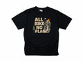 Cycling T-shirt in Black, 'All Bike No Plan' with a mountain trail, for gravel and mountain bikers