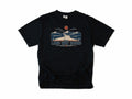 Cycling T-shirt in Black, 'The Long Way Round' with a winding road through mountains, for touring and gravel cyclists