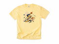 Cycling T-shirt in Butter, an abstract geometric artwork of a road cyclist, for road cyclists and art lovers