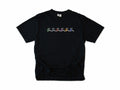 Cycling T-shirt in Black, Cropped Bike: a row of six small colourful bike frames across the chest, for cyclists