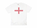 Cycling T-shirt in White, a red England cross made from a bike tyre tread pattern, for English cyclists