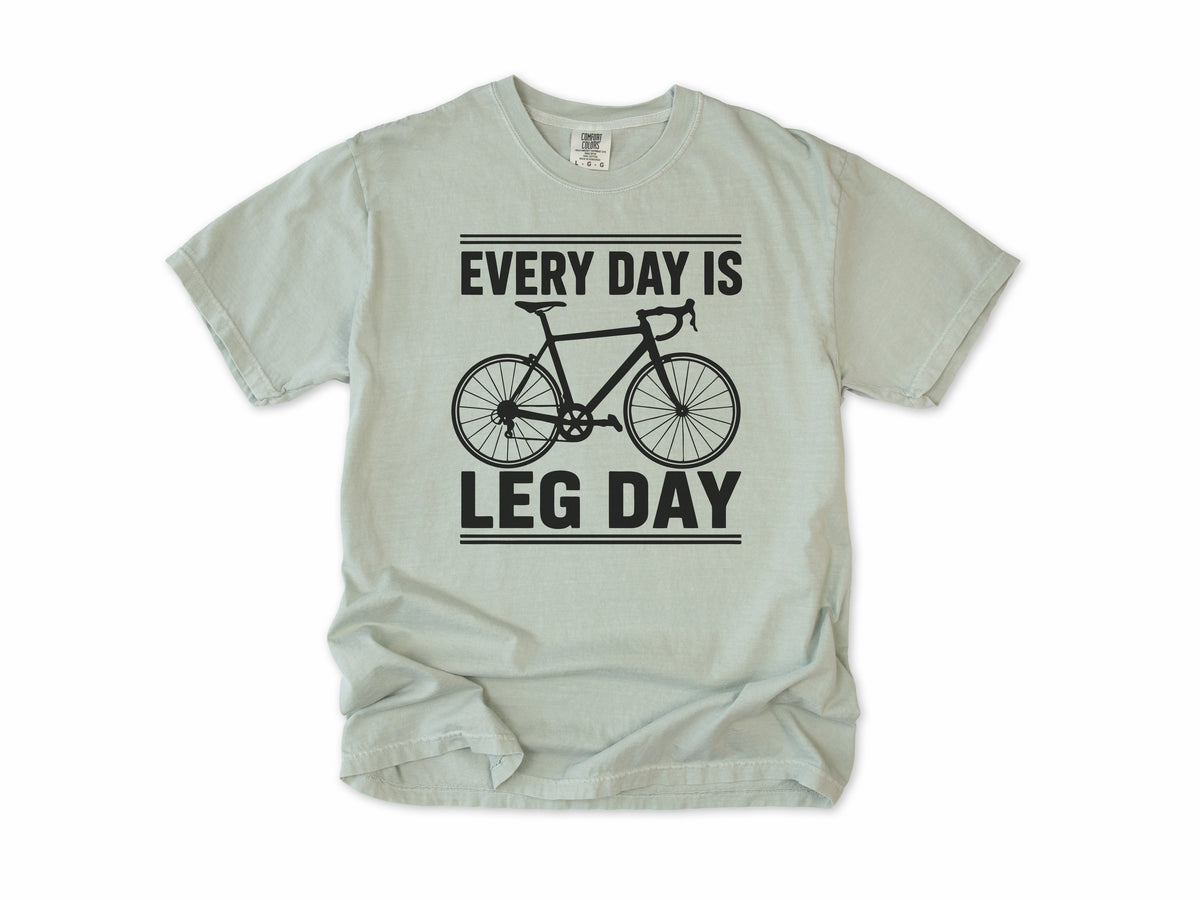 Cycling T-shirt in Bay, 'Every Day Is Leg Day' with a road bike, for cyclists