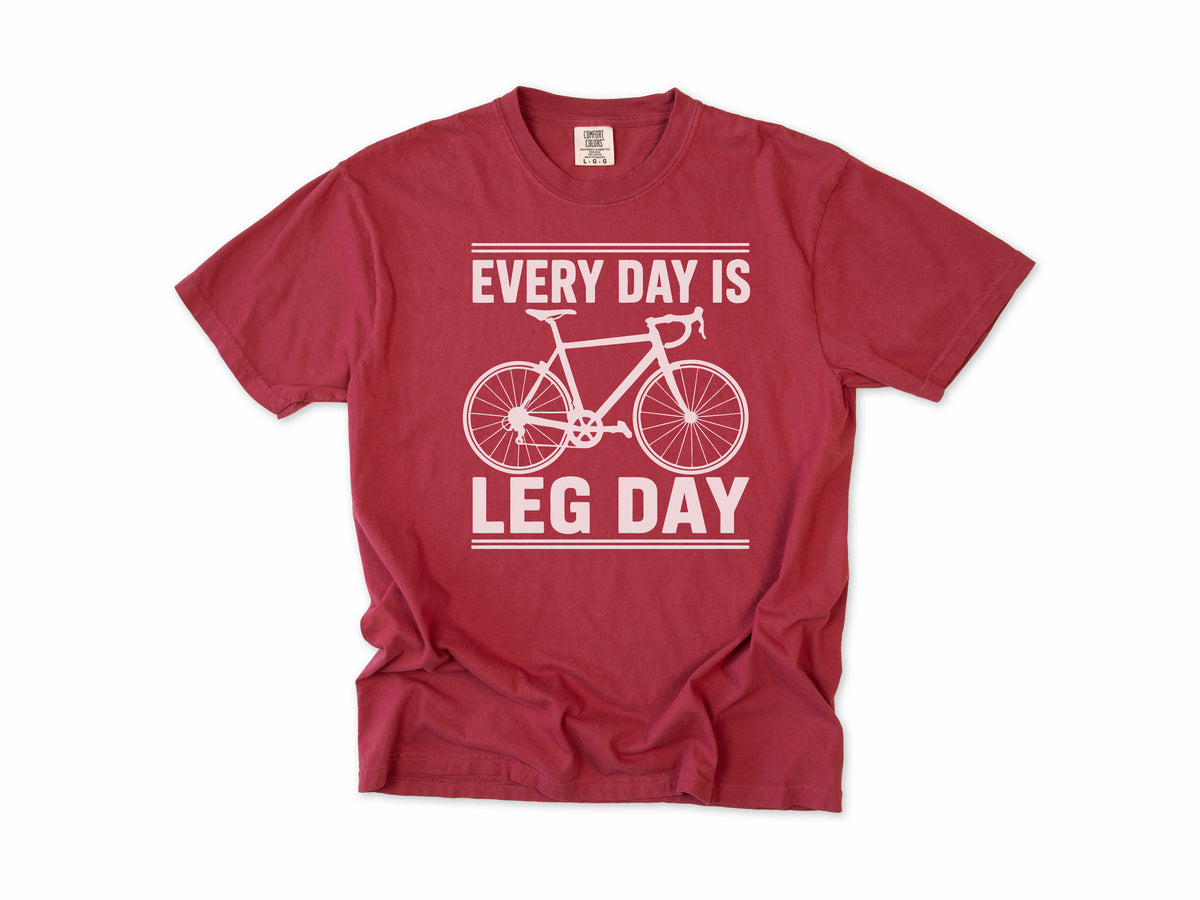 Cycling T-shirt in Chili, 'Every Day Is Leg Day' with a road bike, for cyclists