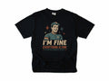 Funny cycling T-shirt in Black, Chafing: 'I'm Fine, Everything Is Fine', a retro cyclist in a cap, for long-distance riders