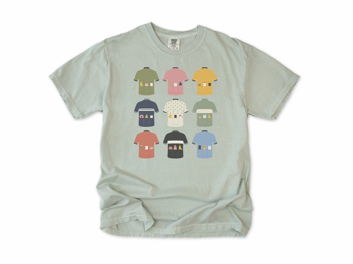 Funny cycling T-shirt in Bay, nine cycling jerseys with full back pockets, for road cyclists who carry snacks