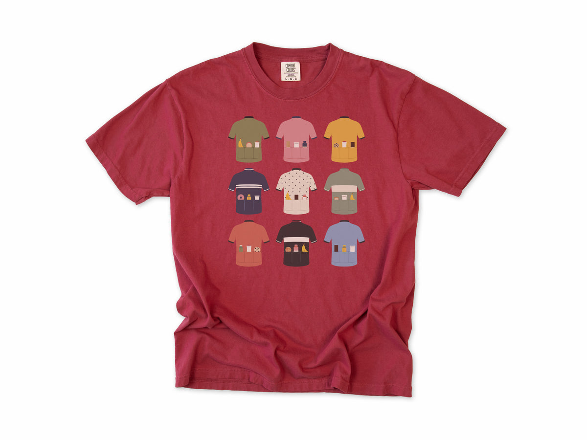 Funny cycling T-shirt in Chili, nine cycling jerseys with full back pockets, for road cyclists who carry snacks