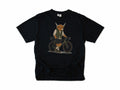 Cycling T-shirt in Black, a Highland cow in a vest standing beside a gravel bike, for gravel riders
