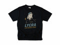 Funny cycling T-shirt in Black, 'Lycra Is My Business Casual', a retro woman cyclist in a cap, gift for a woman who cycles: mum, wife, sister, daughter, nan