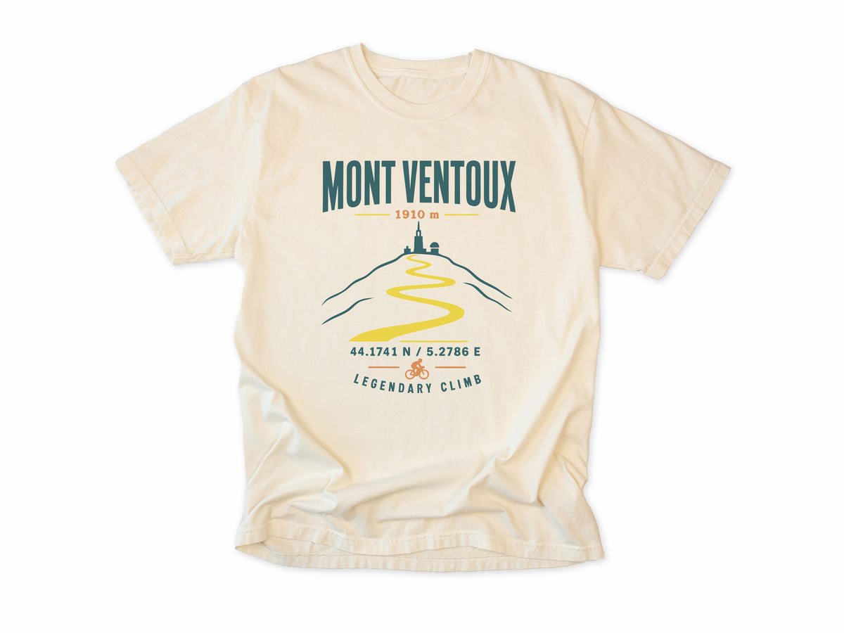 Cycling T-shirt in Ivory, Mont Ventoux: 'Legendary Climb' with a winding mountain road, for road cyclists, Tour de France fans