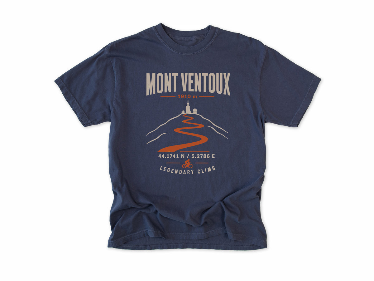 Cycling T-shirt in Navy, Mont Ventoux: 'Legendary Climb' with a winding mountain road, for road cyclists, Tour de France fans
