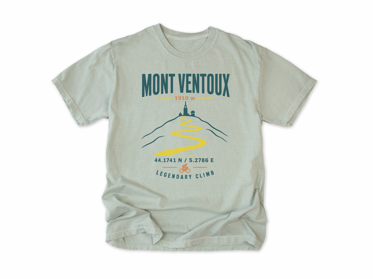 Cycling T-shirt in Bay, Mont Ventoux: 'Legendary Climb' with a winding mountain road, for road cyclists, Tour de France fans
