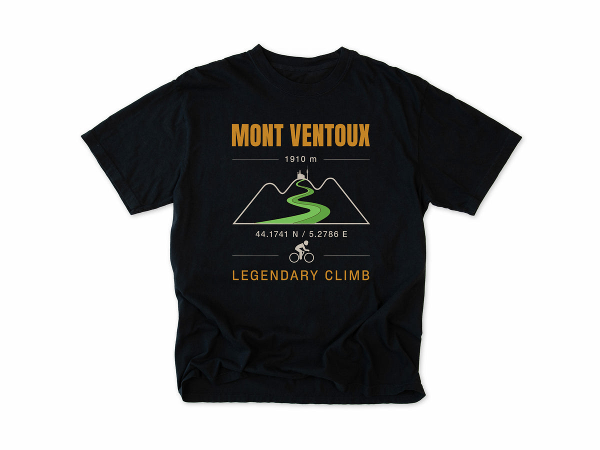 Cycling T-shirt in Black, Mont Ventoux Climb: 'Legendary Climb' with a winding mountain road, for road cyclists, Tour de France fans