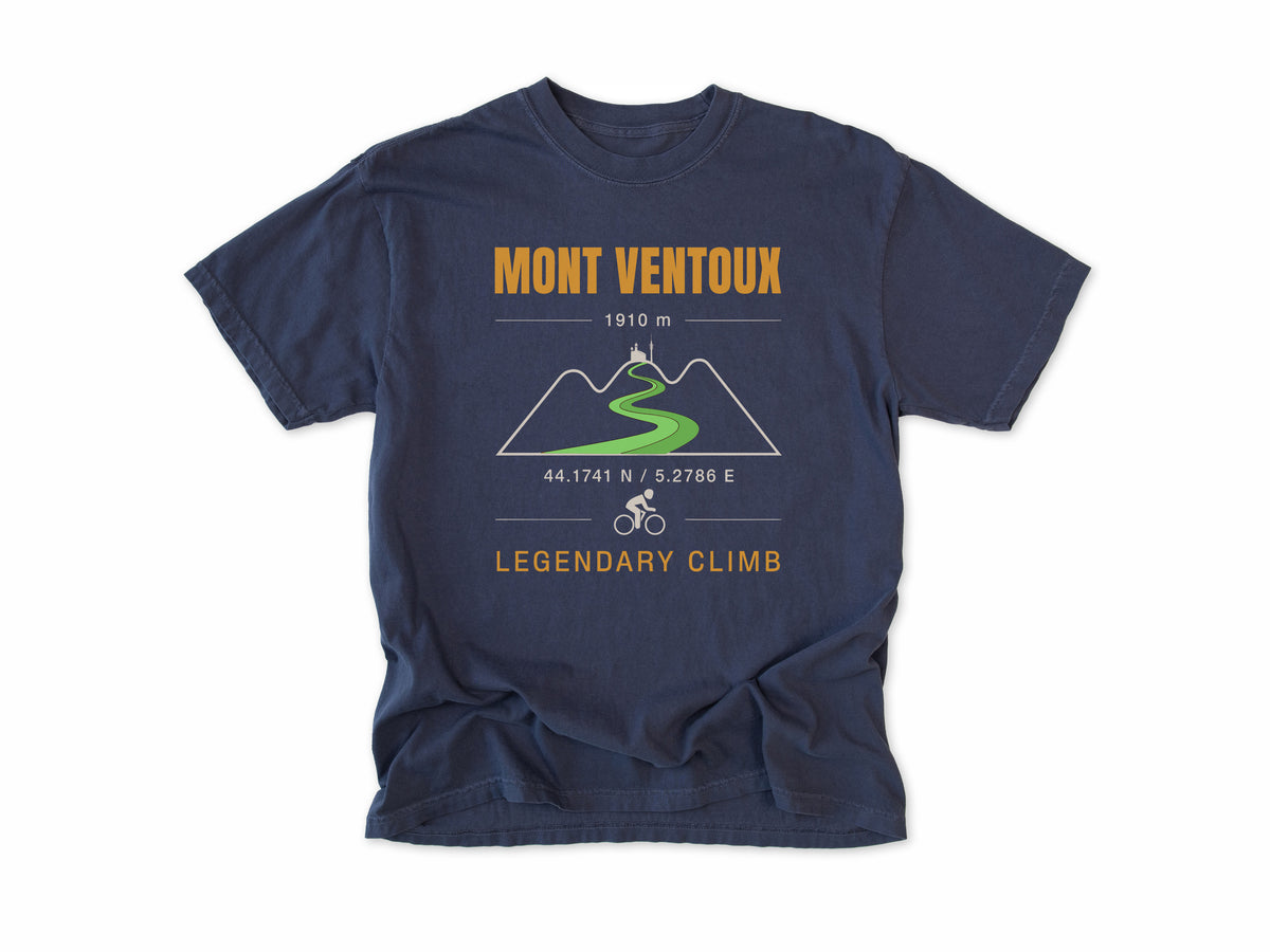 Cycling T-shirt in Navy, Mont Ventoux Climb: 'Legendary Climb' with a winding mountain road, for road cyclists, Tour de France fans