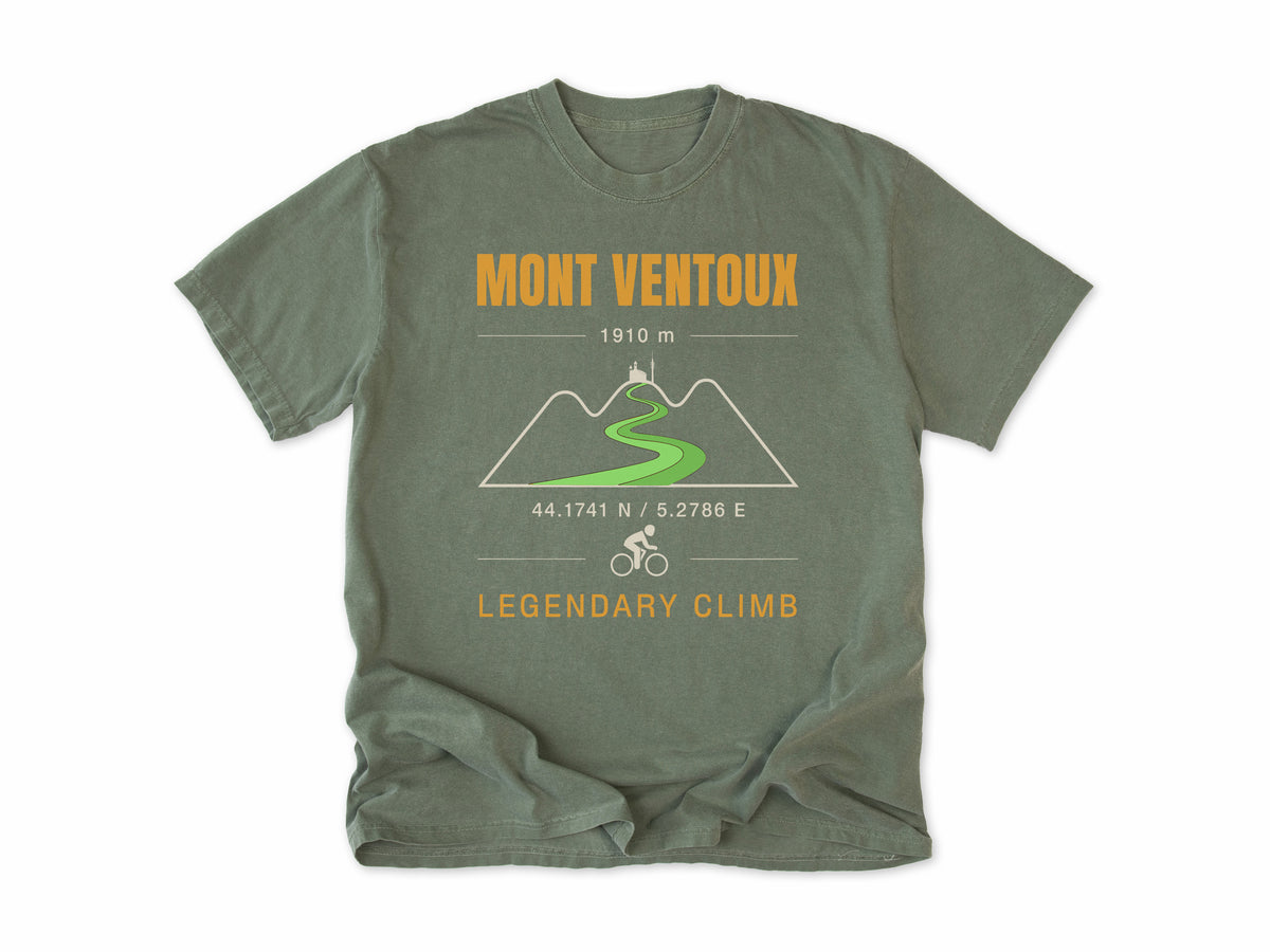 Cycling T-shirt in Moss, Mont Ventoux Climb: 'Legendary Climb' with a winding mountain road, for road cyclists, Tour de France fans